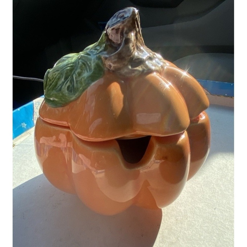 Pottery Barn Japan Pumpkin Shaped Lidded Vintage Sugar/ Condiment Bowl Fall Rare - Picture 6 of 6